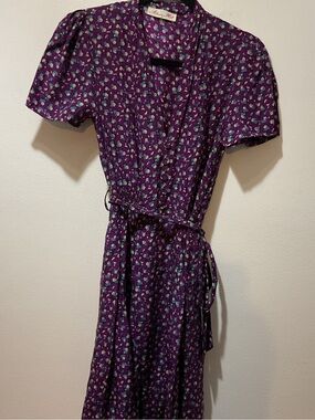Alannah Hill Purple Floral Wrap Midi Dress with Tie